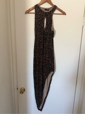 Naked Wardrobe Sleeveless Burnt Leopard Asymmetrical Dress size Large